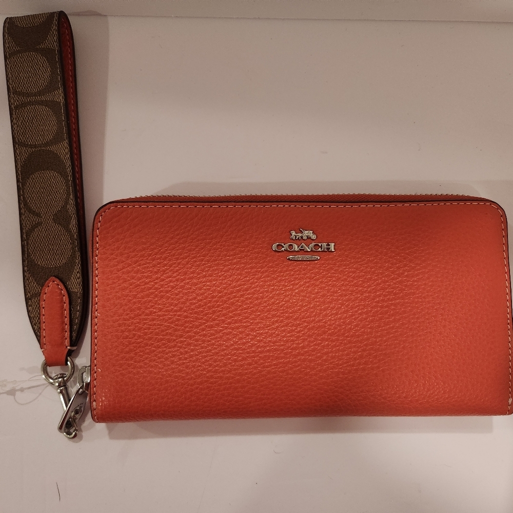 Coach Orange and Brown Wristlet Clutch